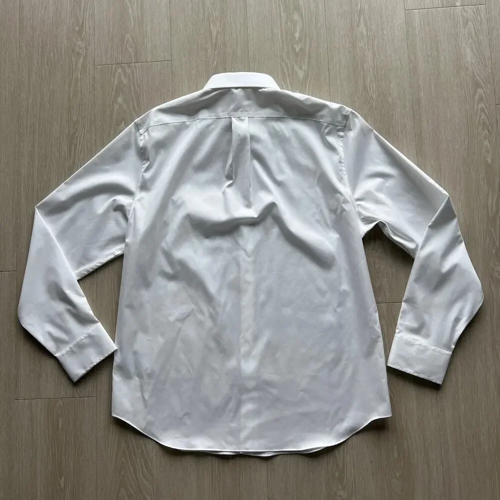 J Crew Bowery Wrinkle Free Dress Shirt With Button Down Collar Large White FLAW